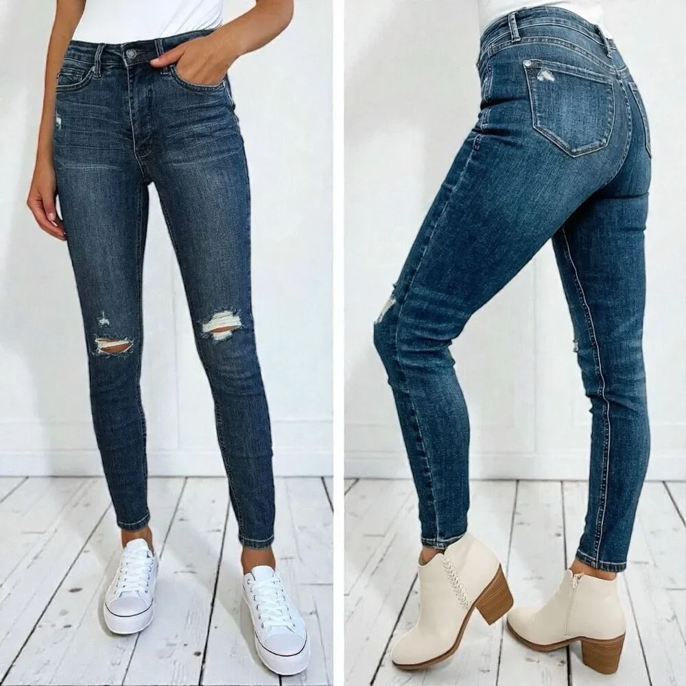 Judy Blue Mid Rise Distressed Slim Stretch Skinny Jeans Dark Wash – NWT
